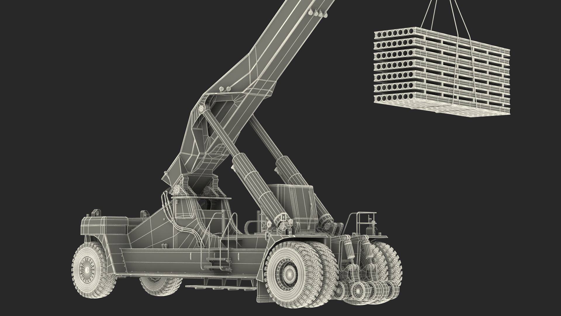 3D Reachstacker Lifts Concrete Slabs model