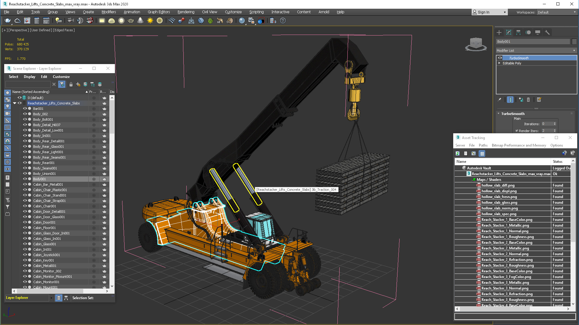 3D Reachstacker Lifts Concrete Slabs model
