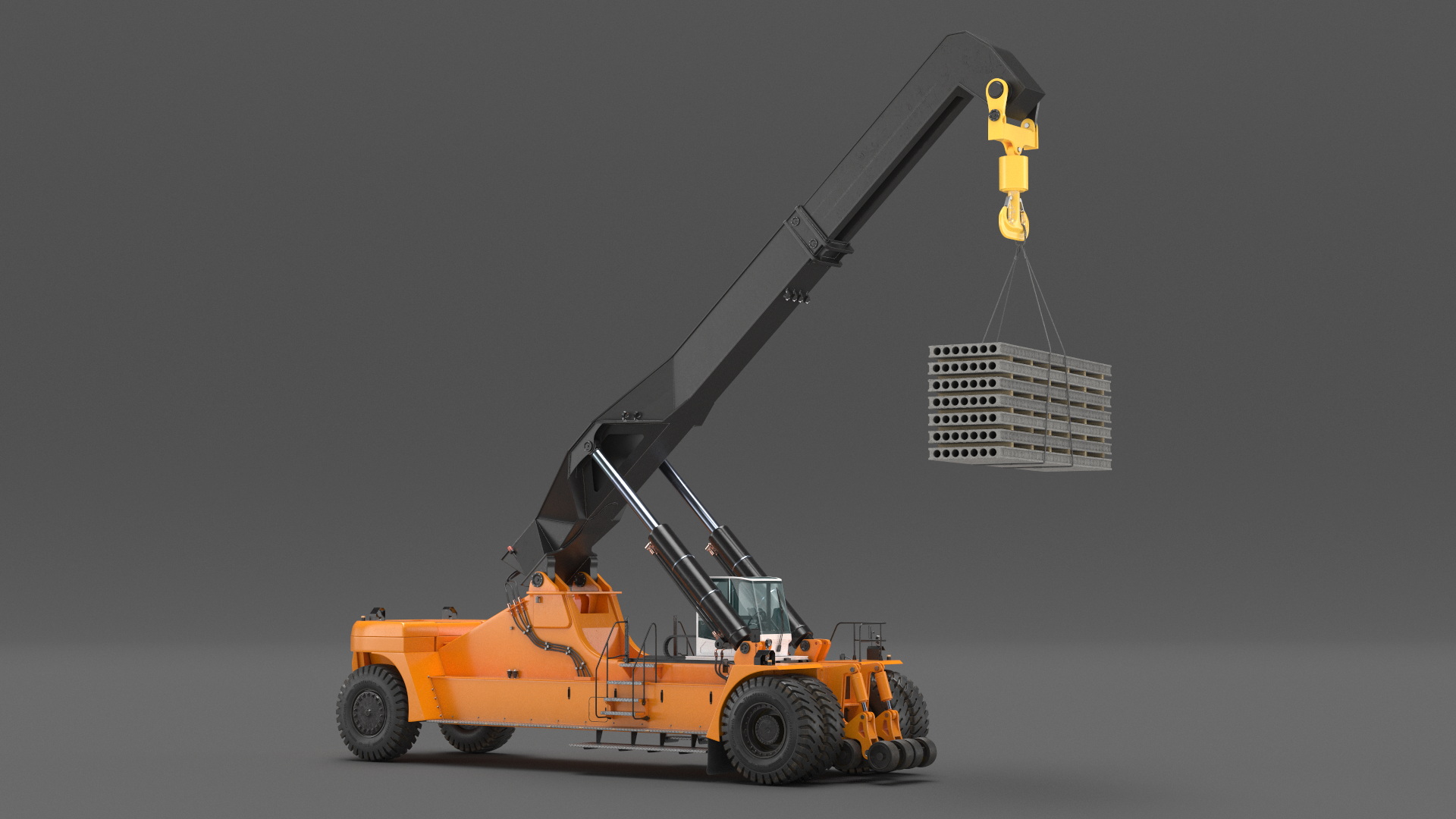 3D Reachstacker Lifts Concrete Slabs model