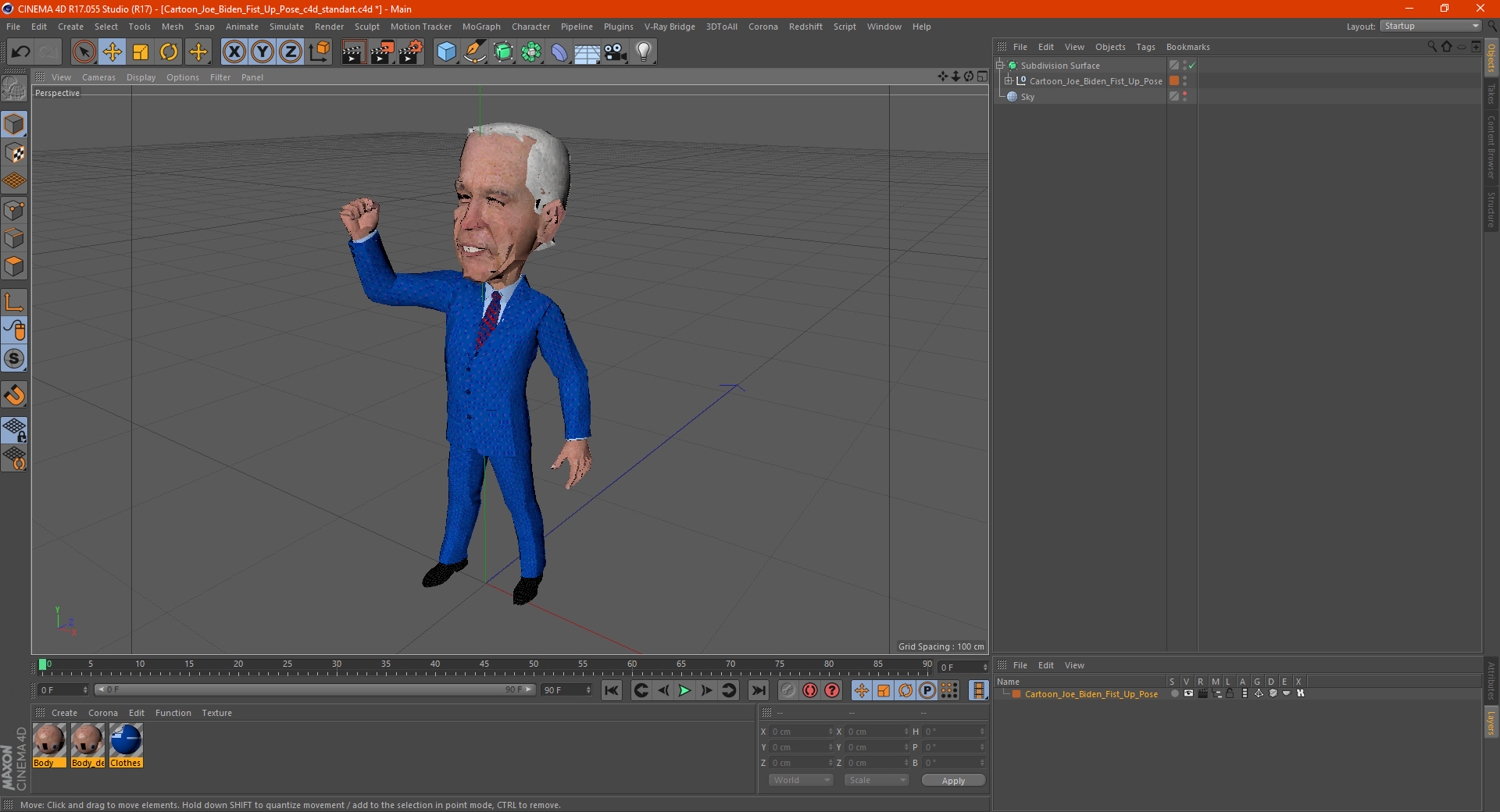 3D model Cartoon Joe Biden Fist Up Pose