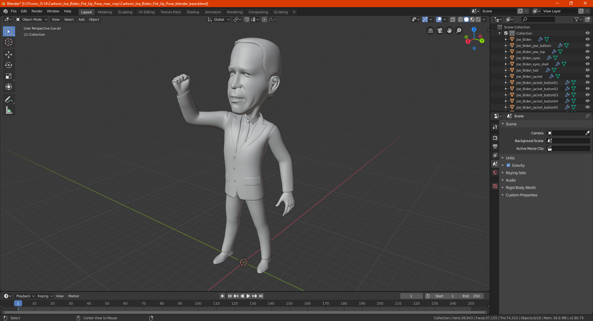 3D model Cartoon Joe Biden Fist Up Pose