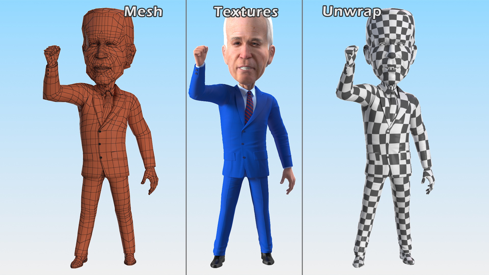 3D model Cartoon Joe Biden Fist Up Pose