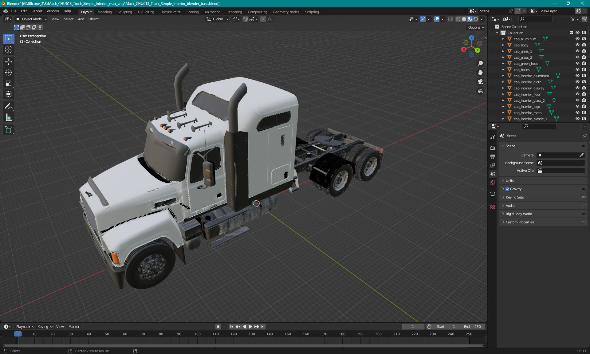 3D Mack CHU613 Truck Simple Interior model
