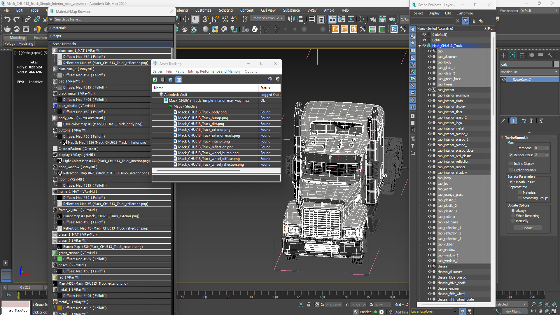 3D Mack CHU613 Truck Simple Interior model