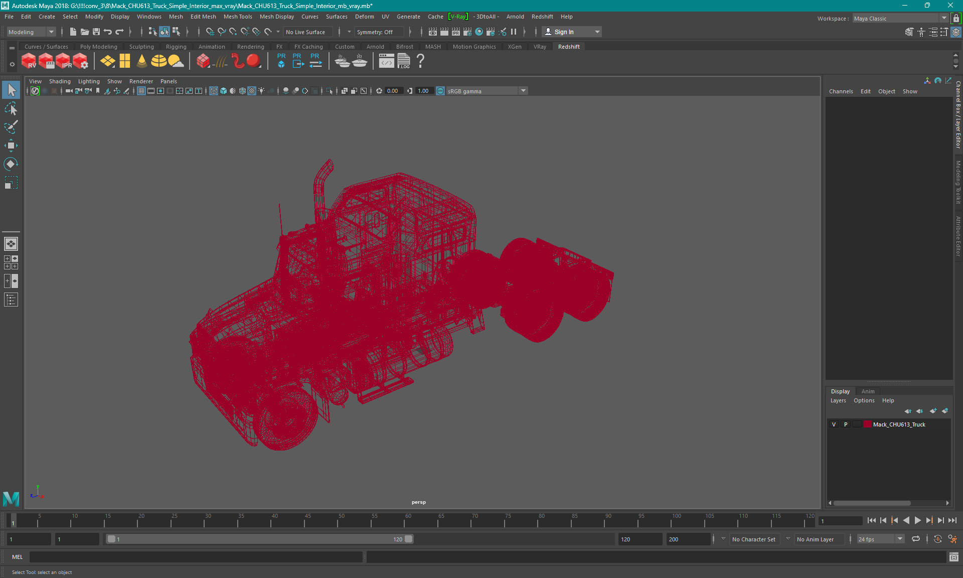 3D Mack CHU613 Truck Simple Interior model