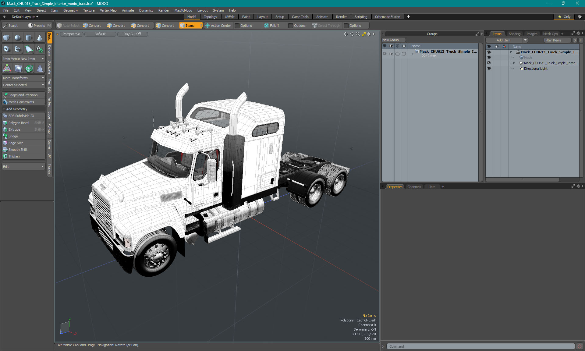 3D Mack CHU613 Truck Simple Interior model