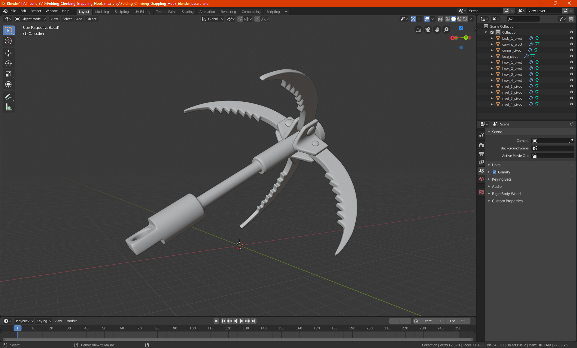 3D Folding Climbing Grappling Hook