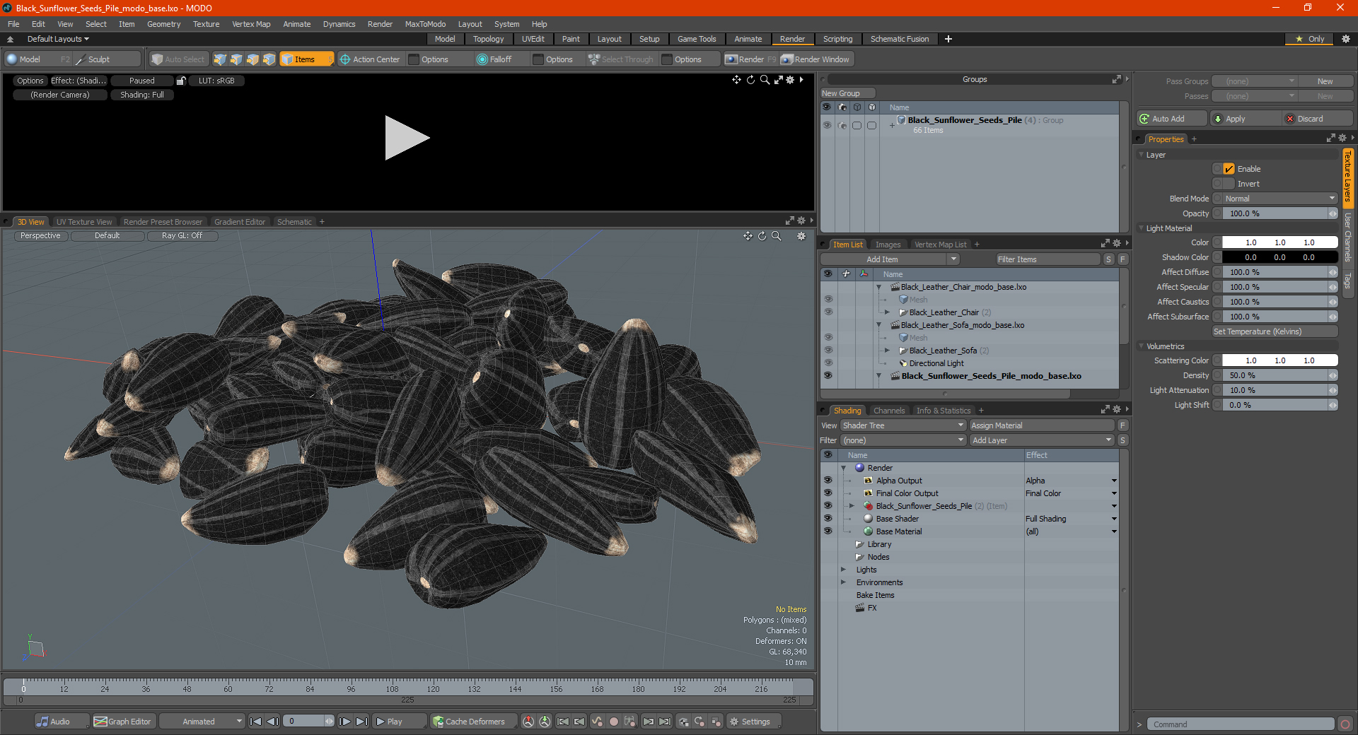 3D Black Sunflower Seeds Pile