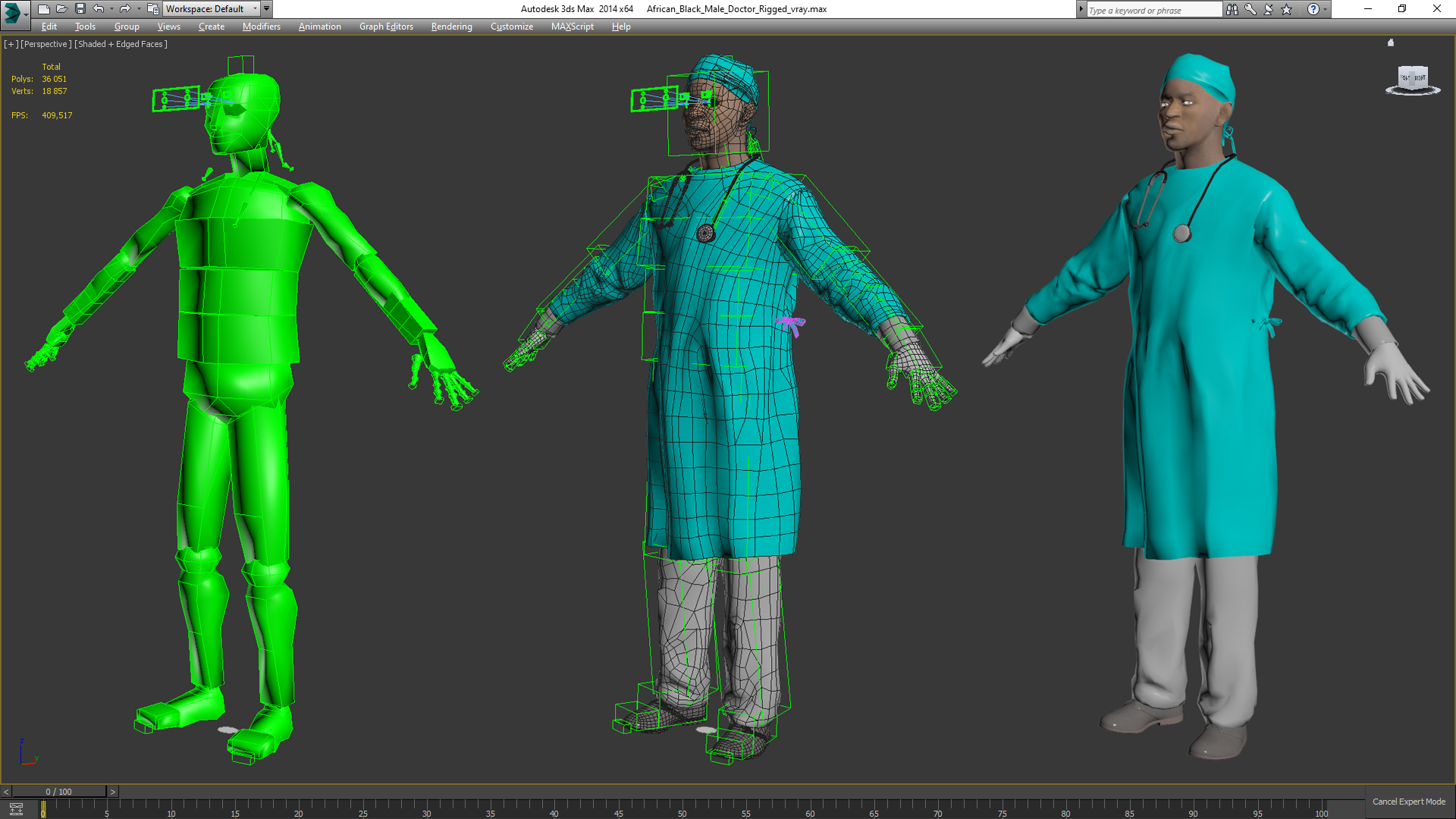 3D African Black Male Doctor Rigged for Cinema 4D
