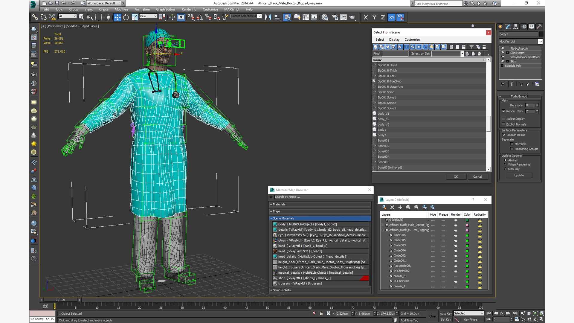 3D African Black Male Doctor Rigged for Cinema 4D