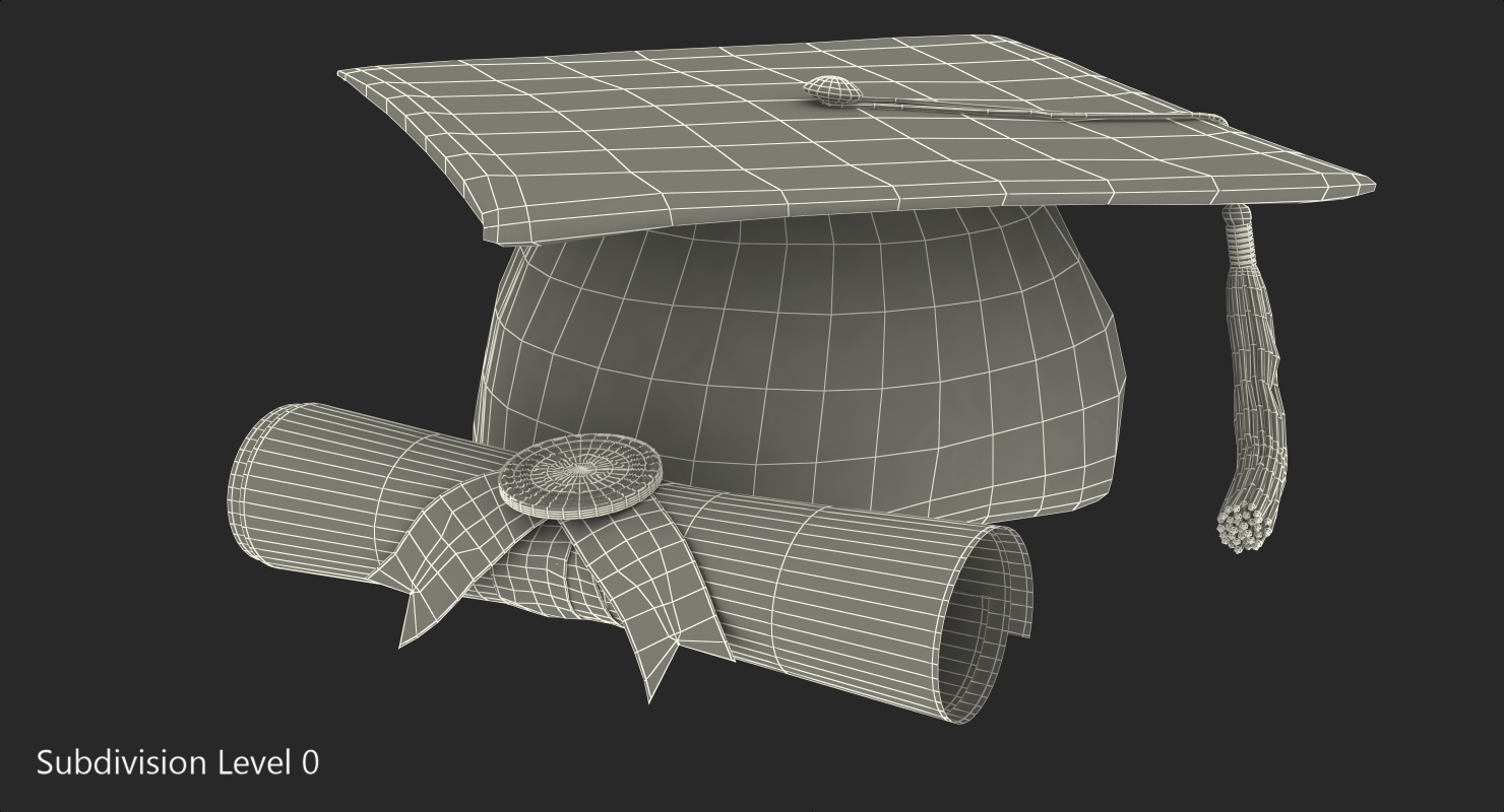 3D Graduation Cap with Degree Scroll model