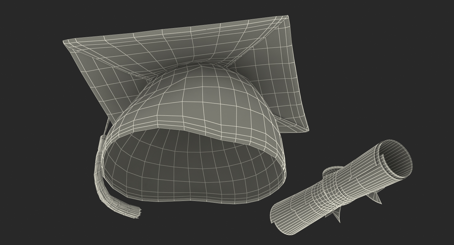 3D Graduation Cap with Degree Scroll model