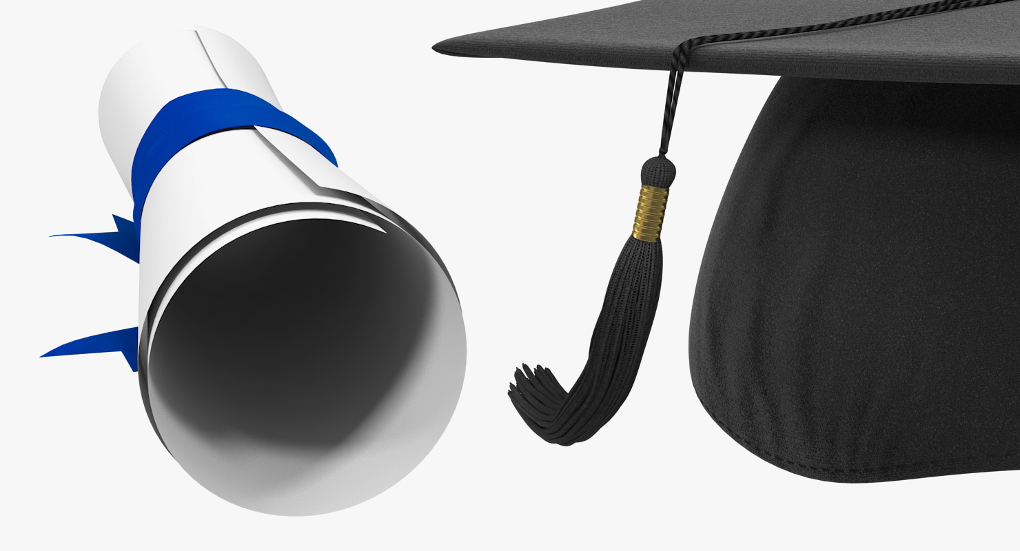 3D Graduation Cap with Degree Scroll model