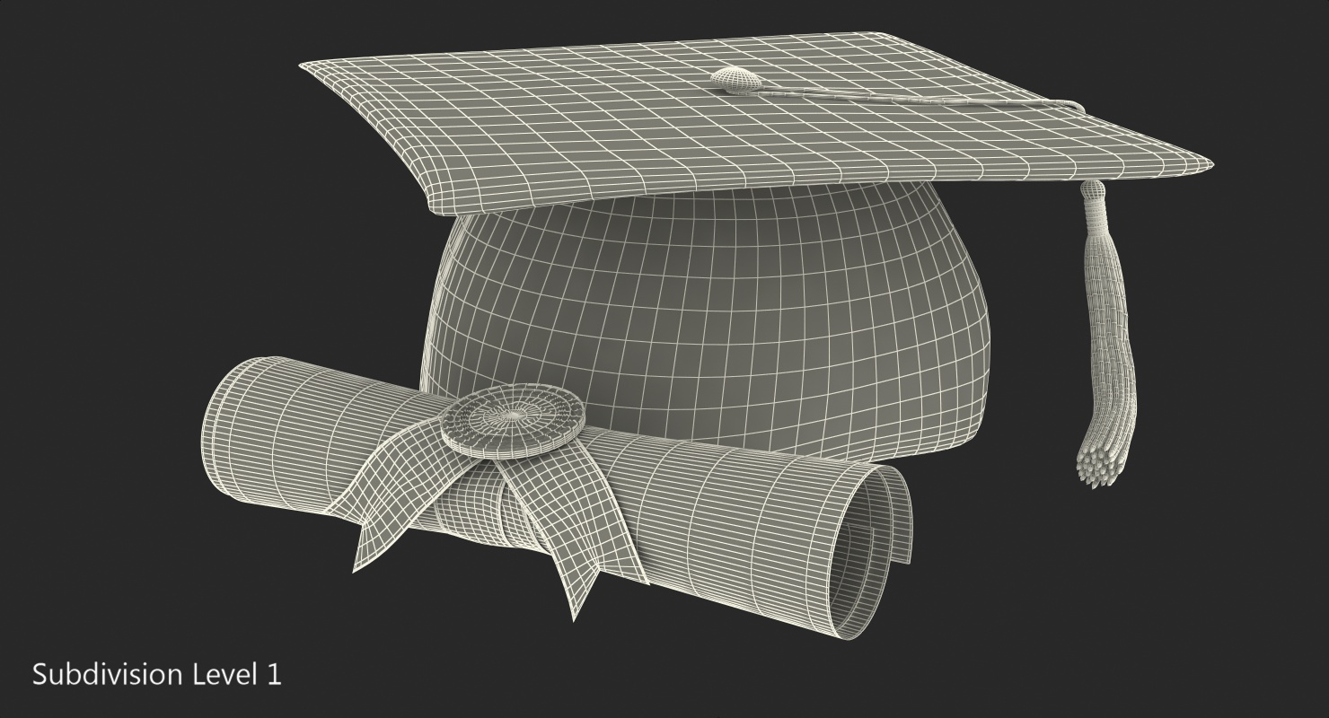 3D Graduation Cap with Degree Scroll model