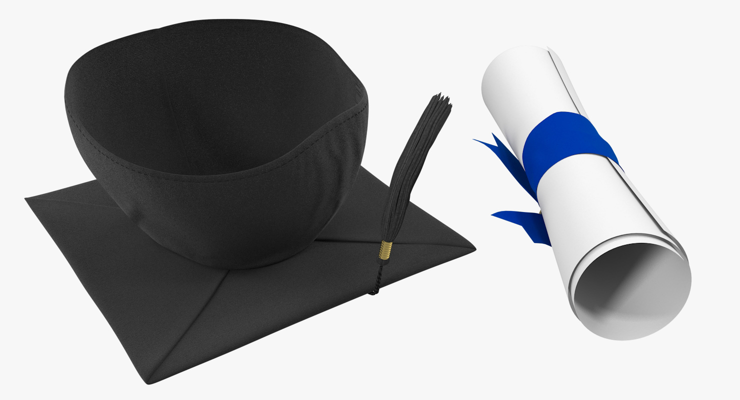 3D Graduation Cap with Degree Scroll model