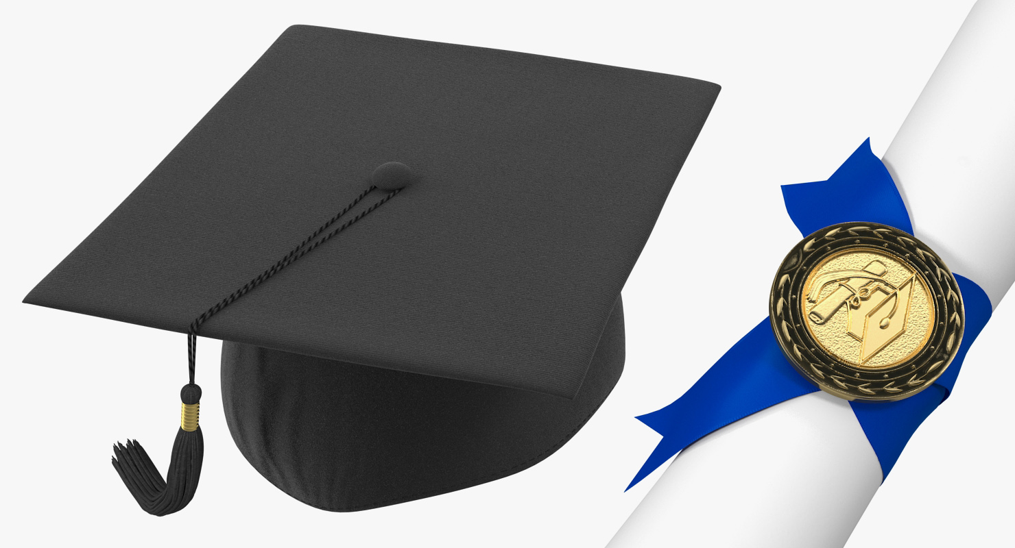 3D Graduation Cap with Degree Scroll model