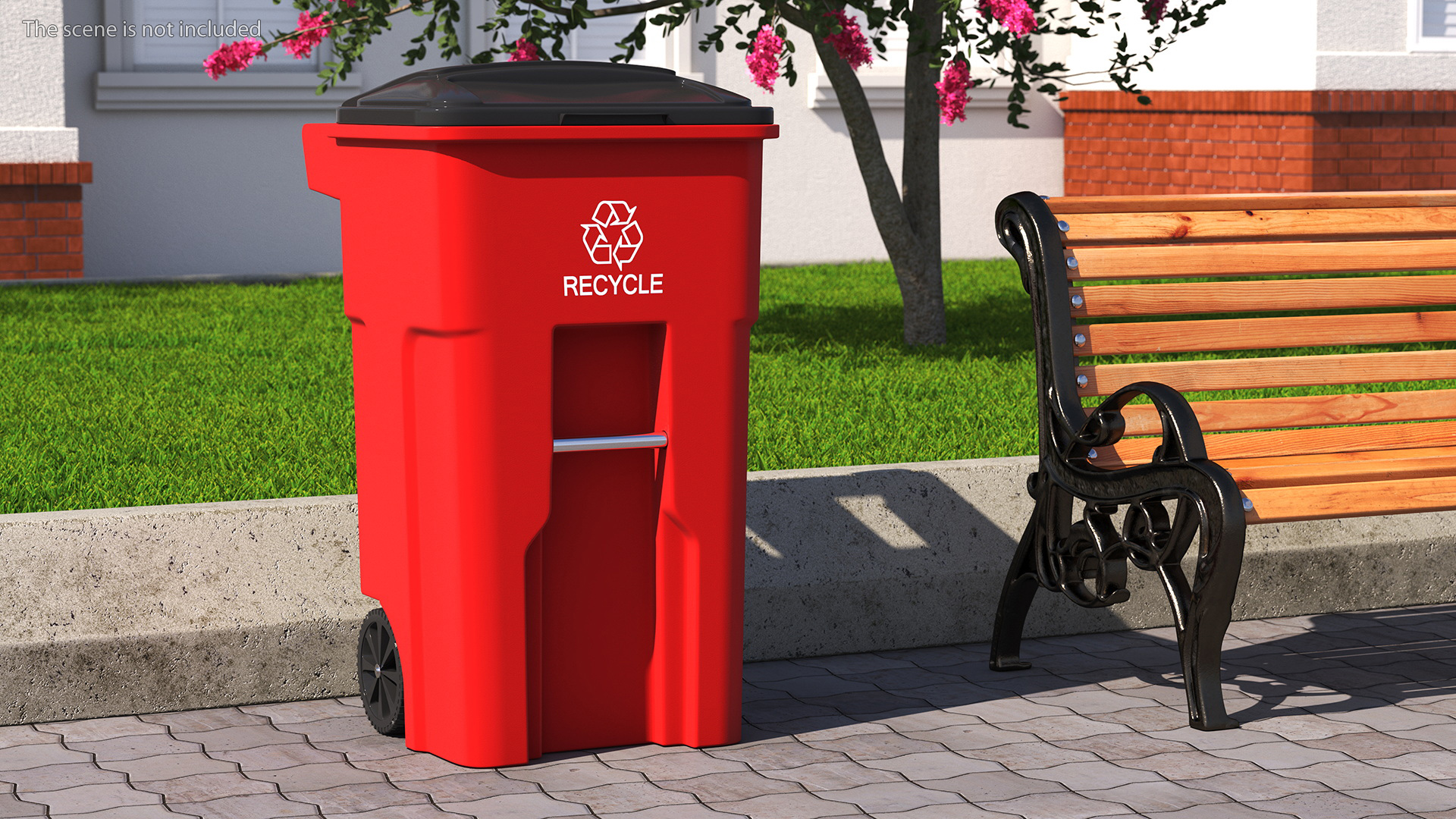 Red Plastic Wheeled Kitchen Trash Can 3D