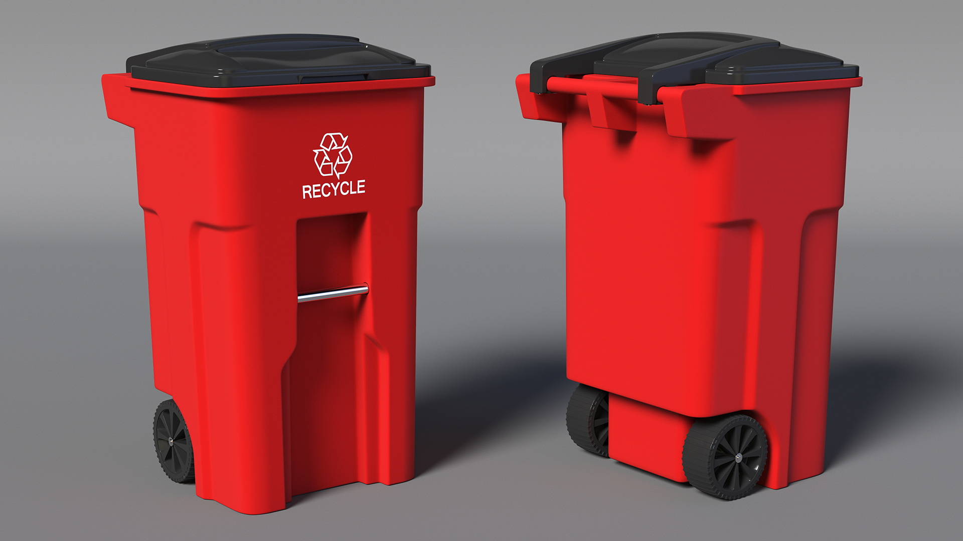 Red Plastic Wheeled Kitchen Trash Can 3D
