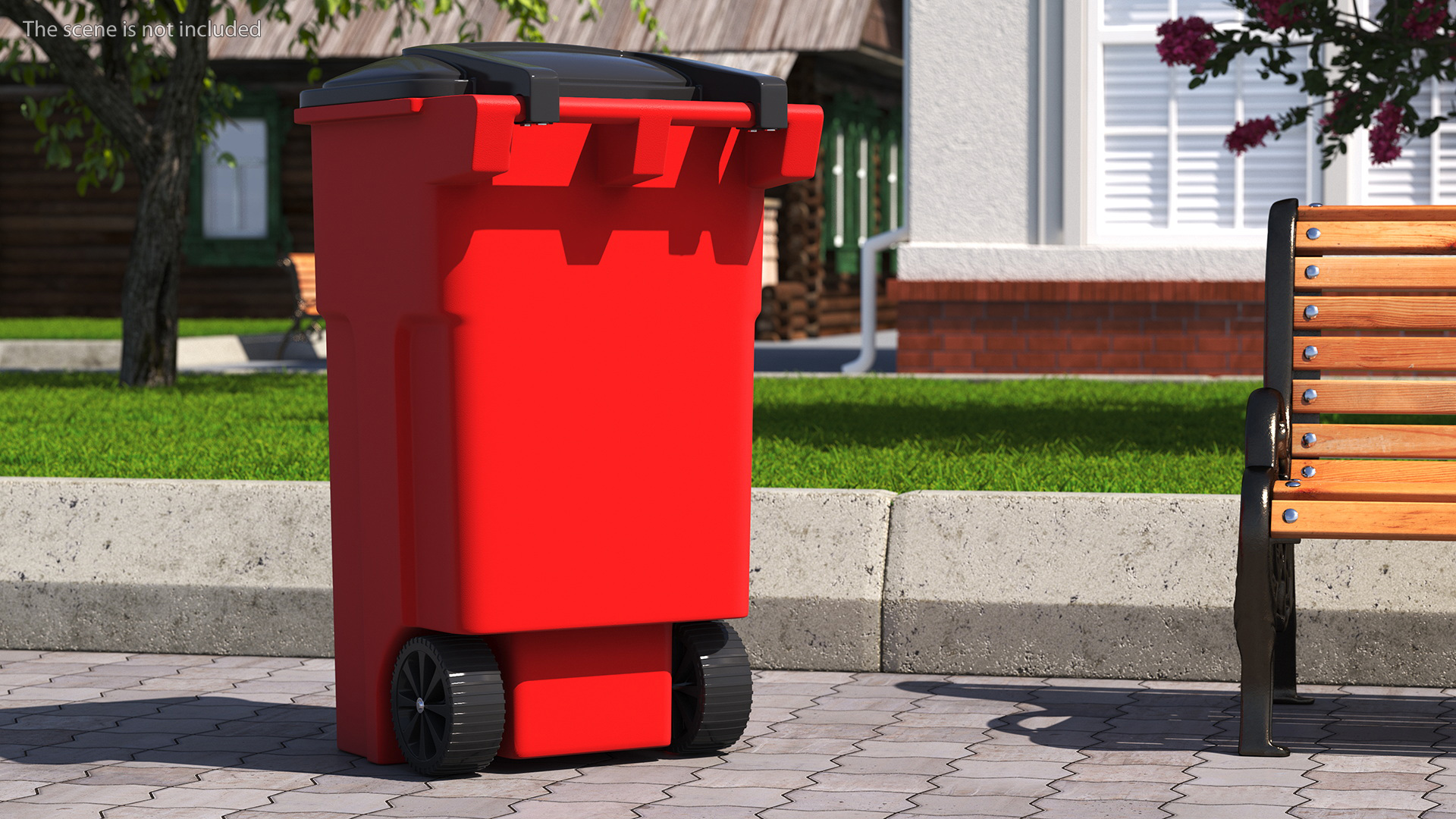 Red Plastic Wheeled Kitchen Trash Can 3D