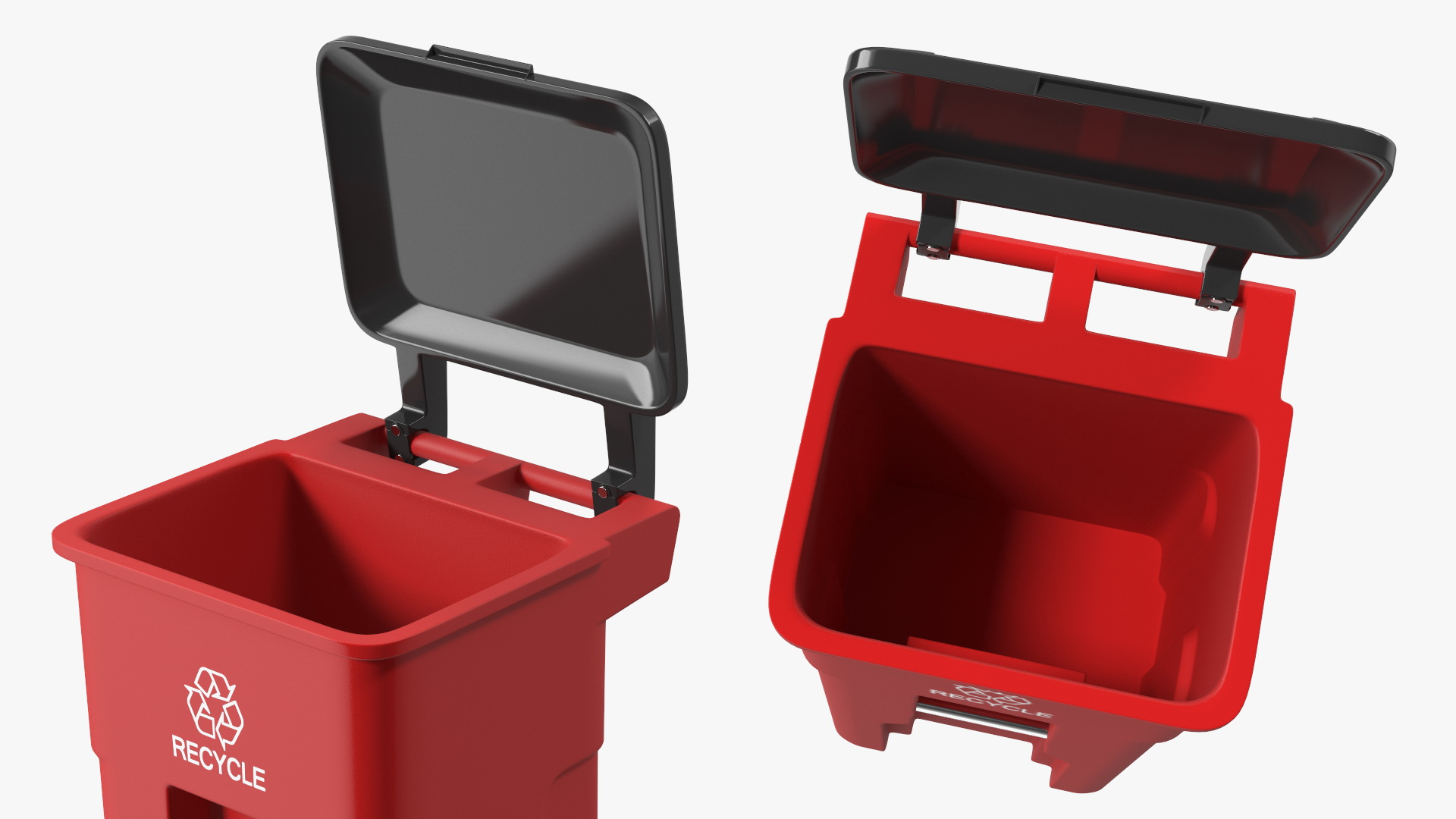 Red Plastic Wheeled Kitchen Trash Can 3D