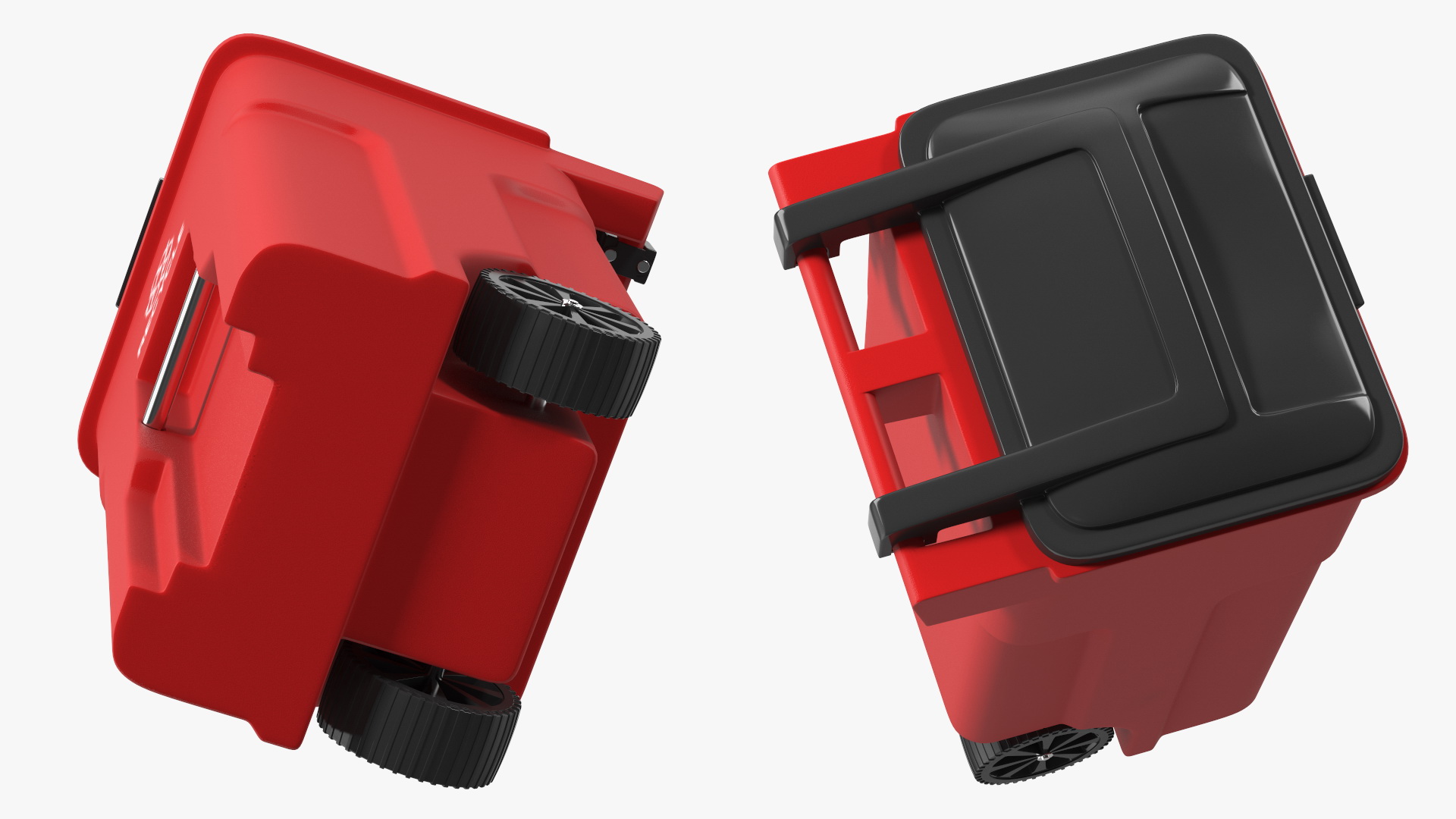 Red Plastic Wheeled Kitchen Trash Can 3D