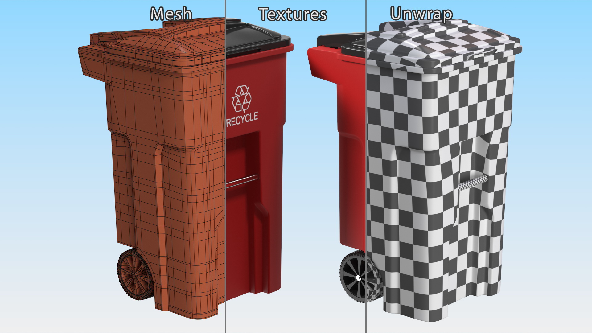 Red Plastic Wheeled Kitchen Trash Can 3D