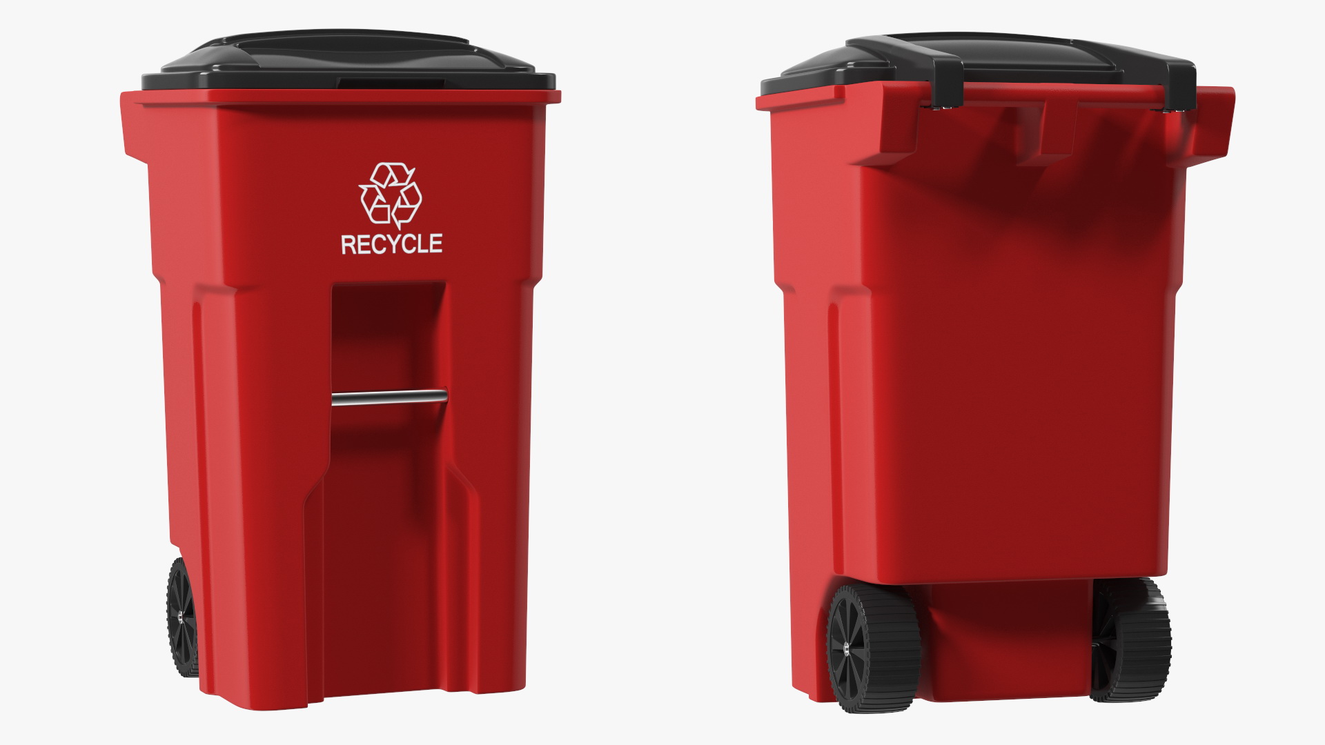 Red Plastic Wheeled Kitchen Trash Can 3D