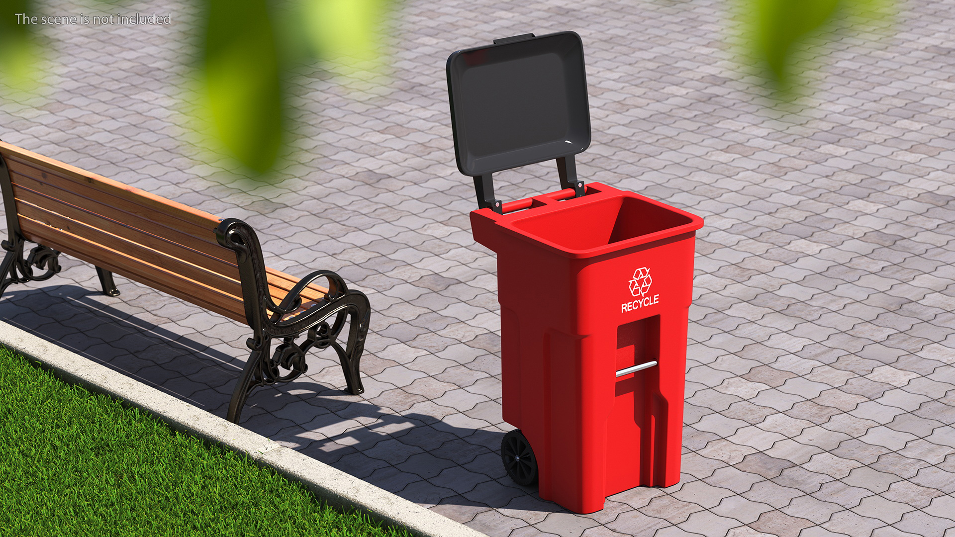 Red Plastic Wheeled Kitchen Trash Can 3D