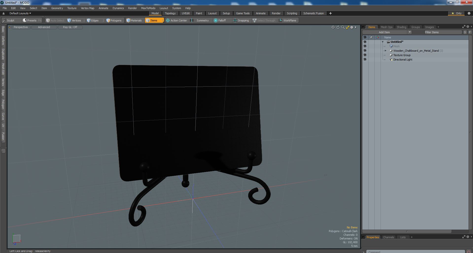 Wooden Chalkboard on Metal Stand 3D