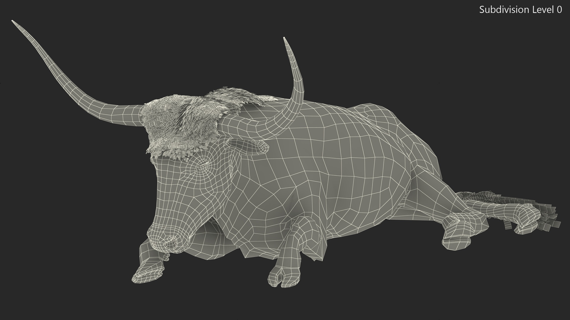 3D Lying Longhorn Bull White Color