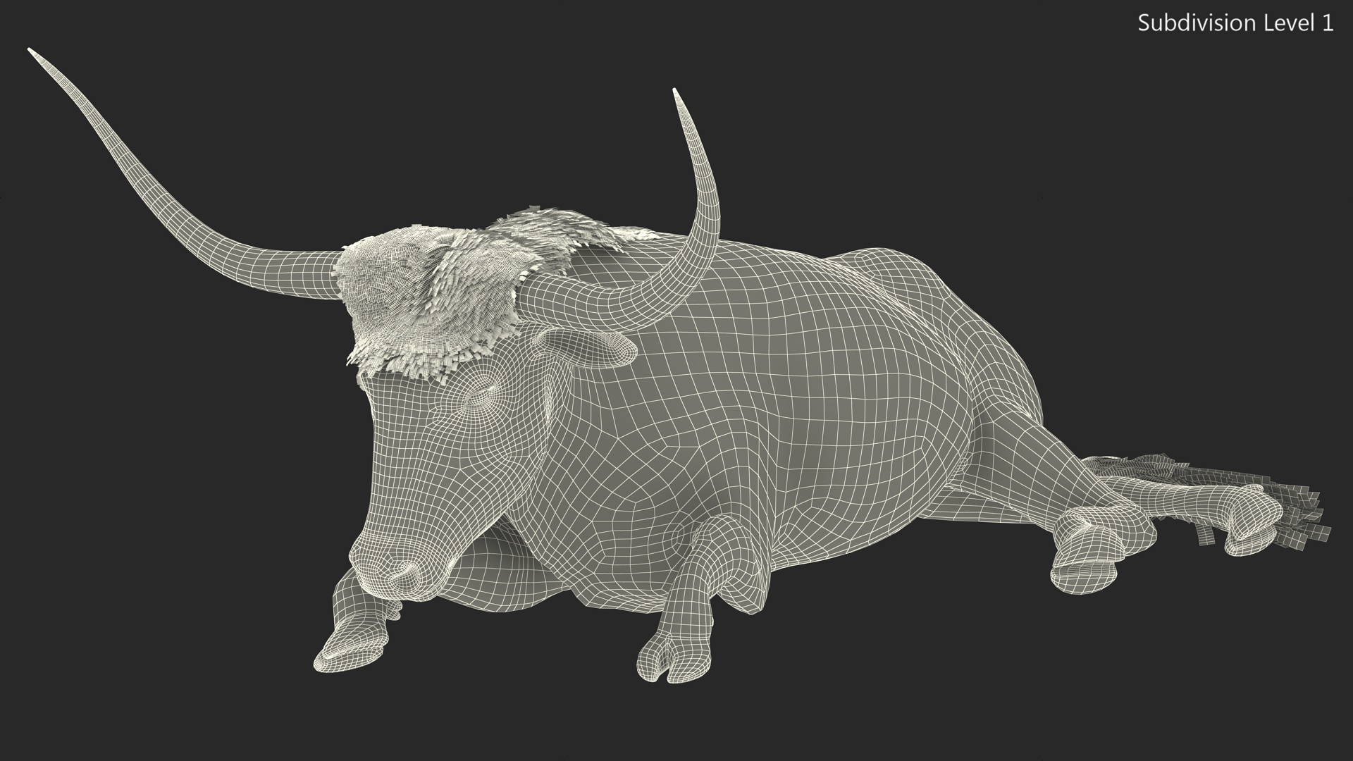 3D Lying Longhorn Bull White Color