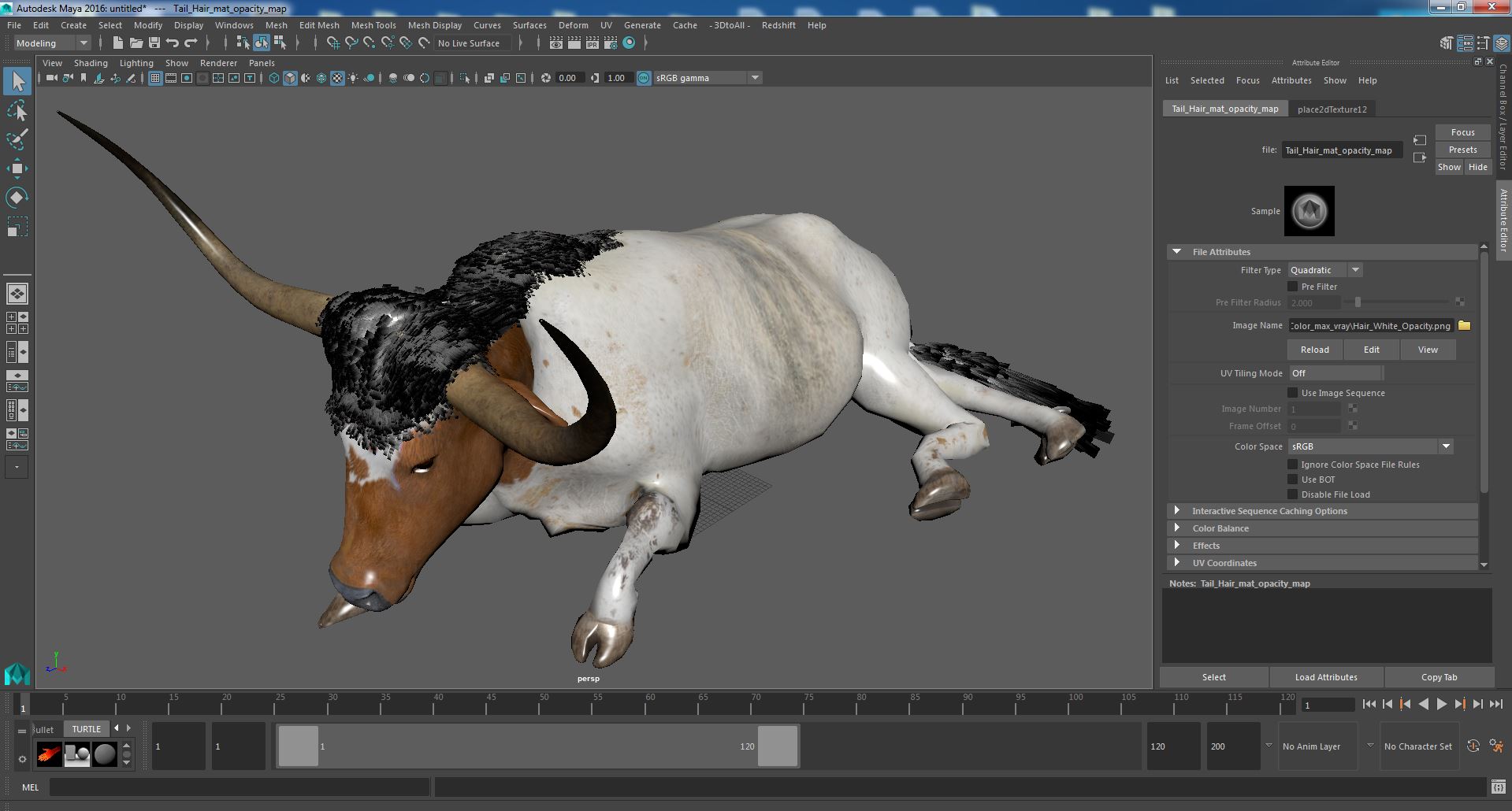 3D Lying Longhorn Bull White Color
