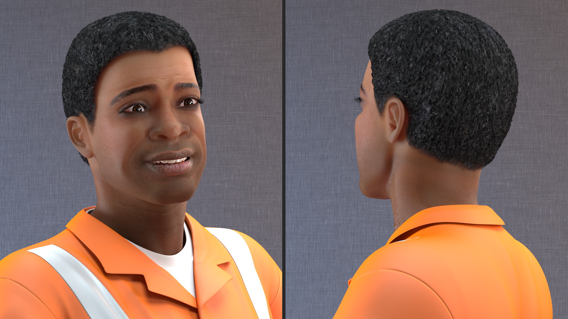 3D Light Skin Black Road Construction Worker