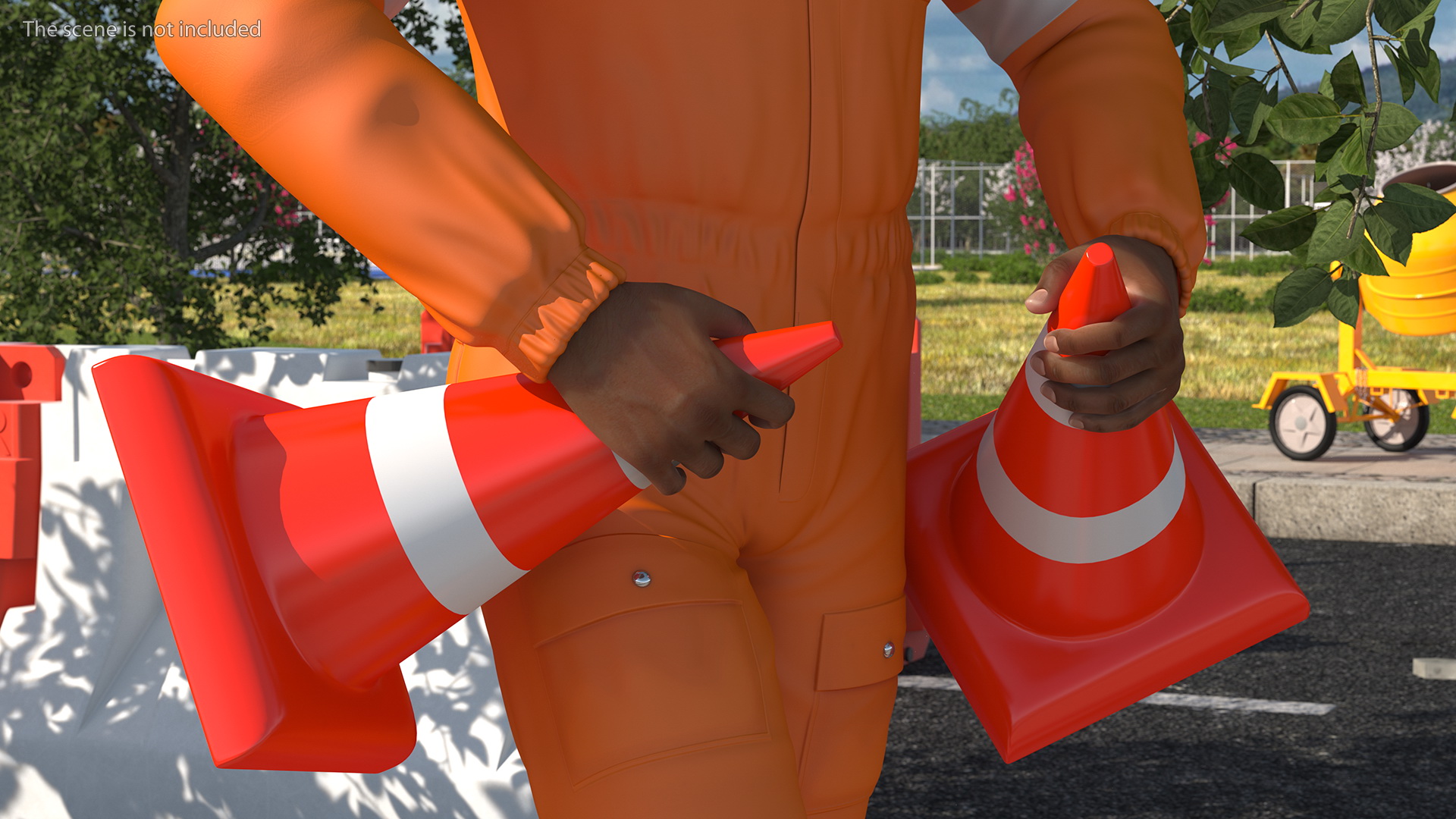 3D Light Skin Black Road Construction Worker
