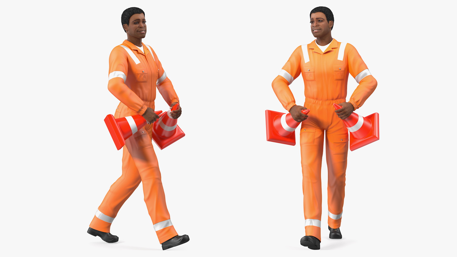 3D Light Skin Black Road Construction Worker
