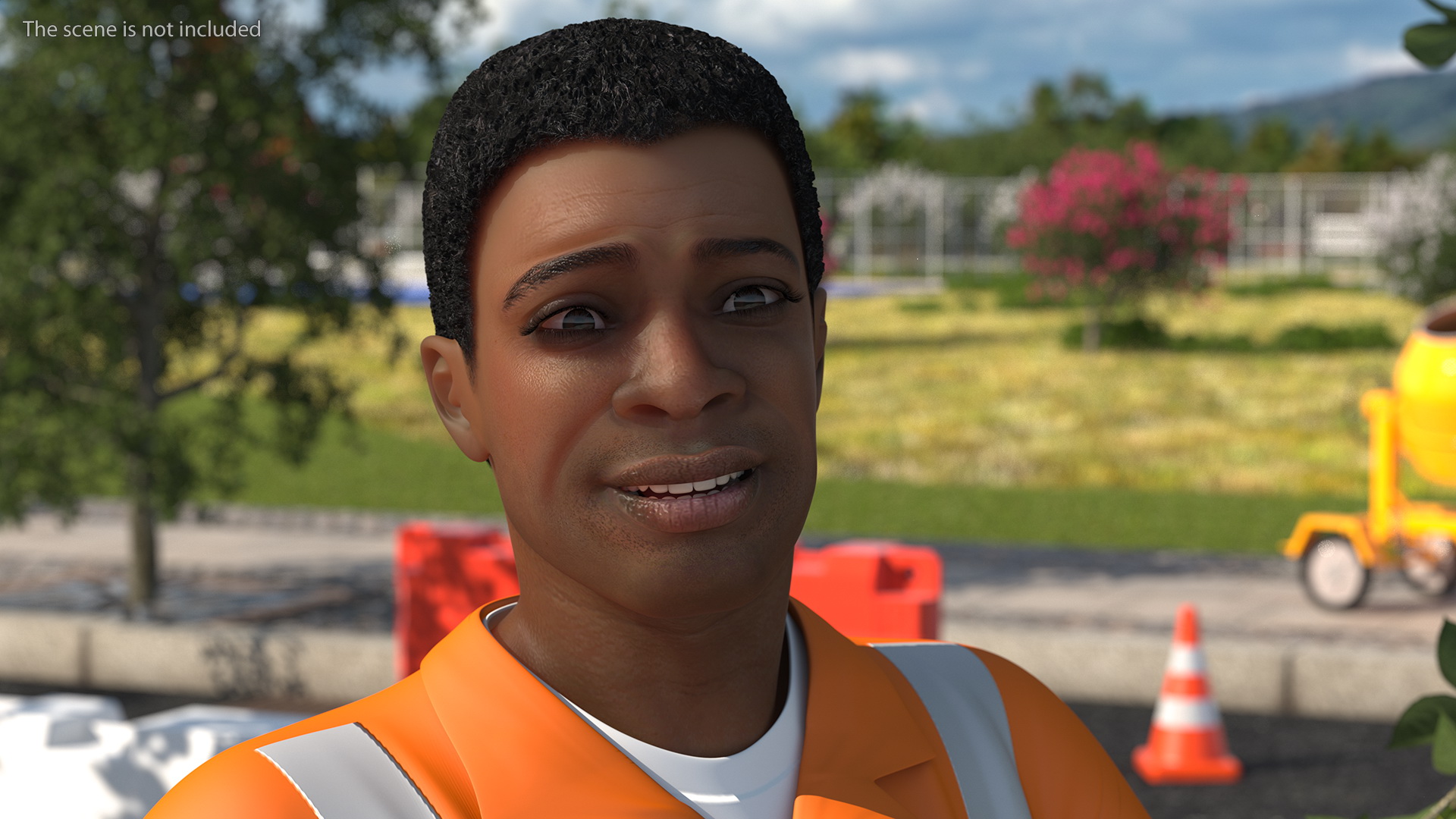 3D Light Skin Black Road Construction Worker