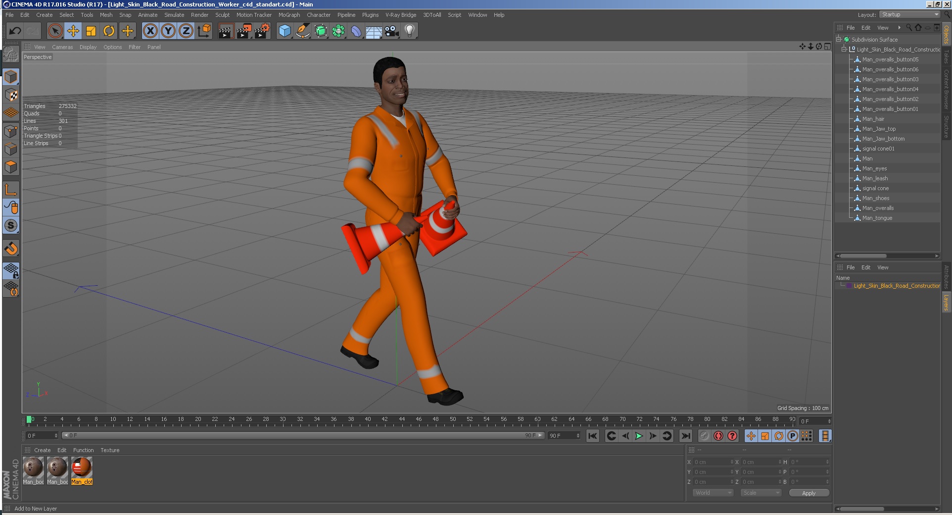 3D Light Skin Black Road Construction Worker