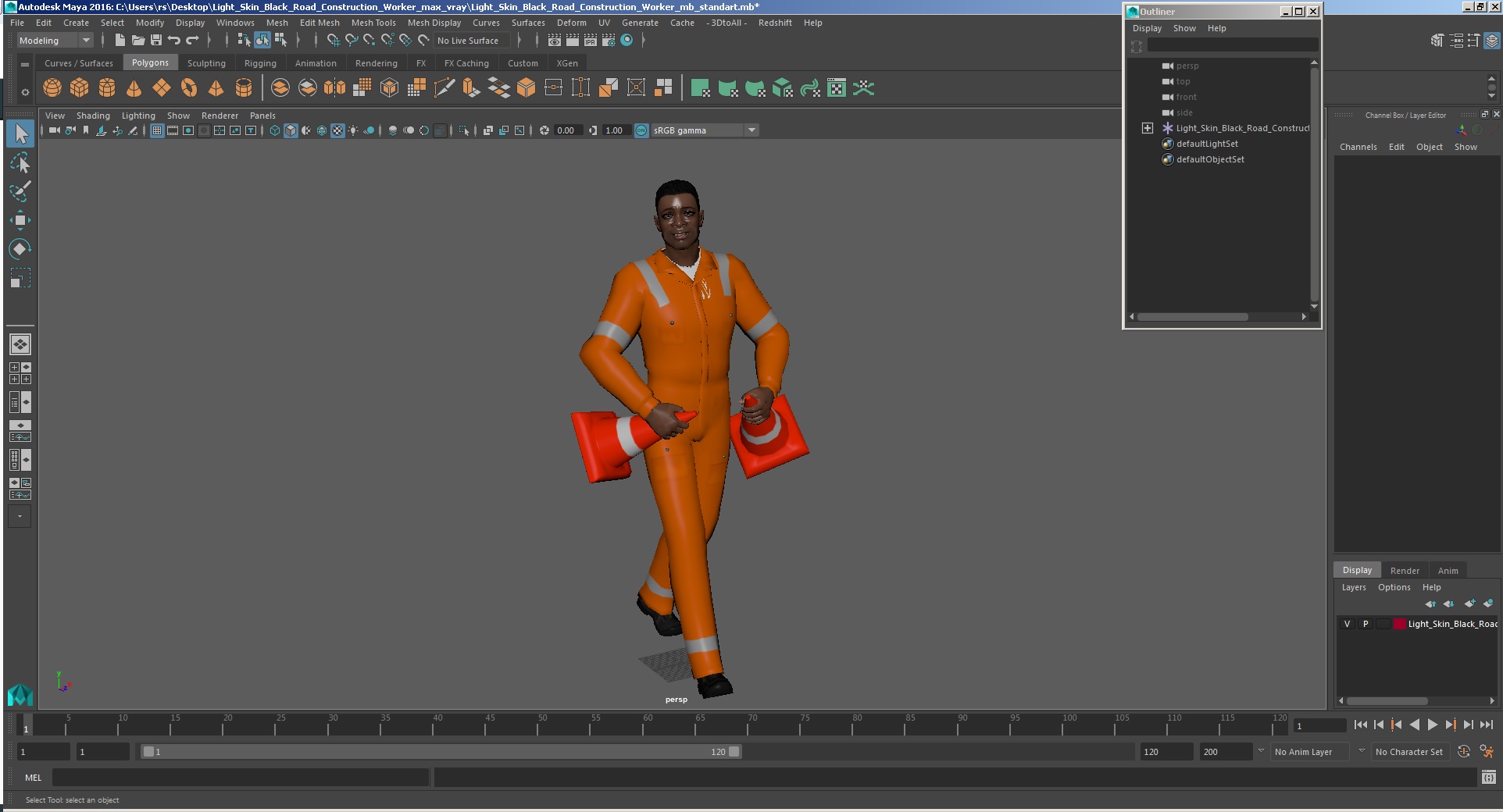 3D Light Skin Black Road Construction Worker