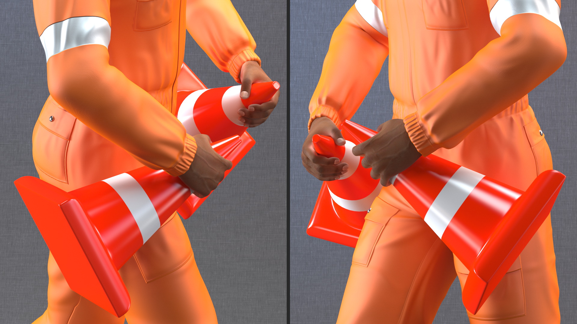 3D Light Skin Black Road Construction Worker