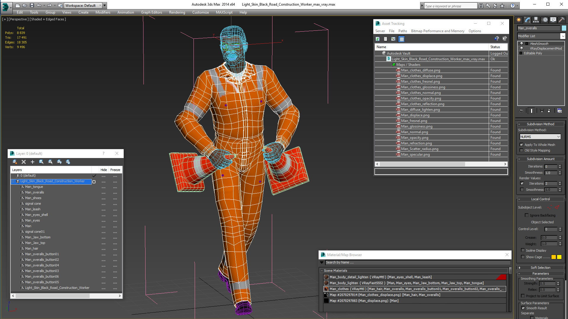 3D Light Skin Black Road Construction Worker