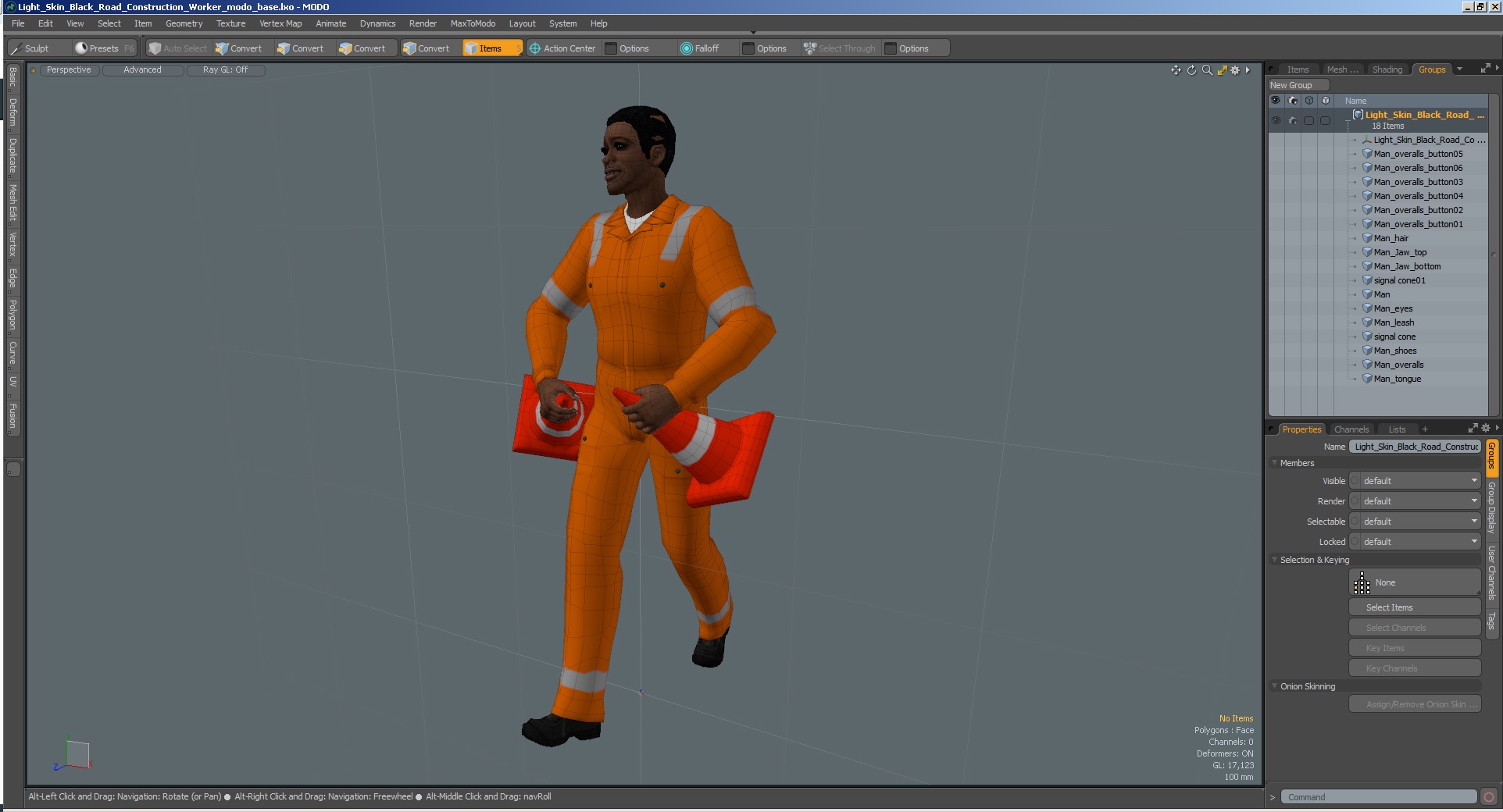 3D Light Skin Black Road Construction Worker