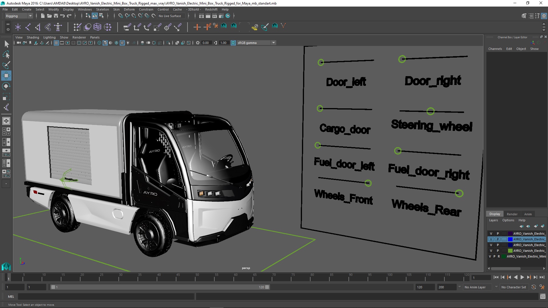 3D AYRO Vanish Electric Mini Box Truck Rigged for Maya