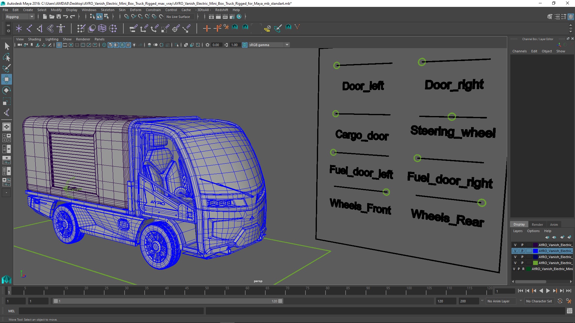3D AYRO Vanish Electric Mini Box Truck Rigged for Maya