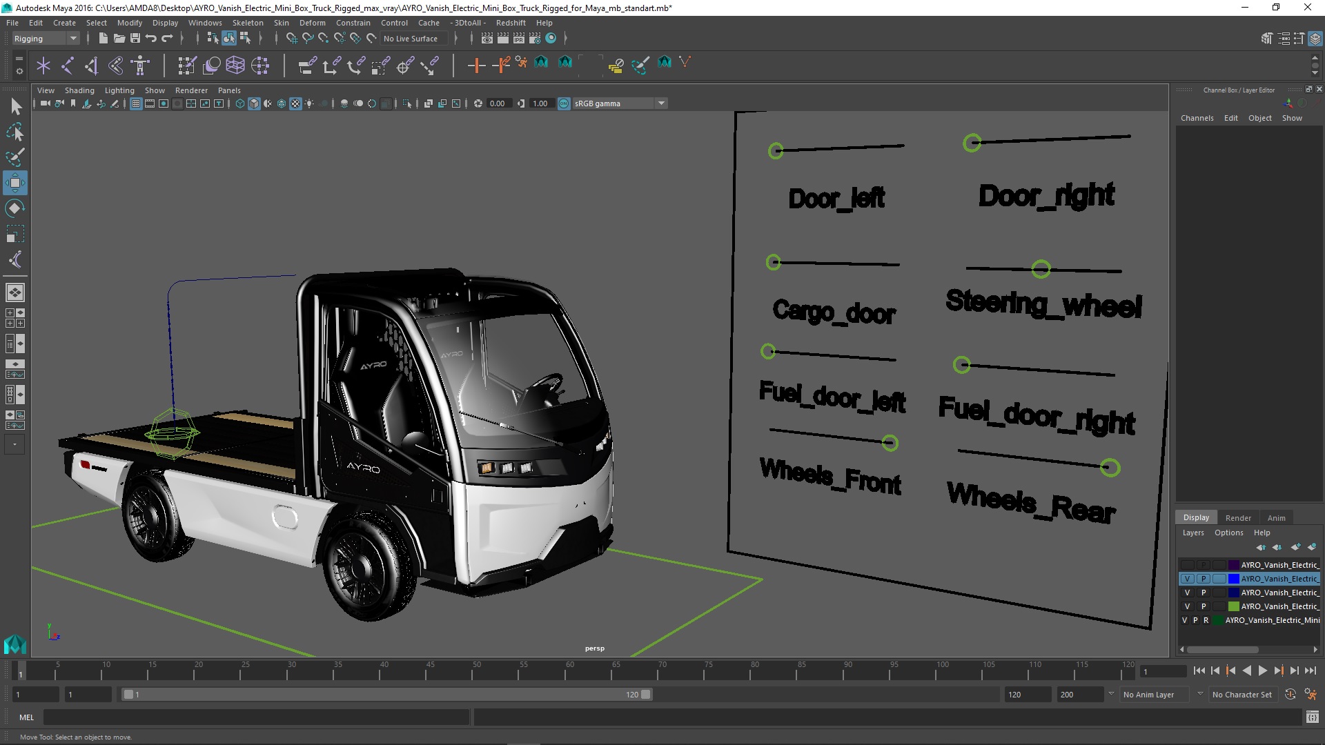3D AYRO Vanish Electric Mini Box Truck Rigged for Maya