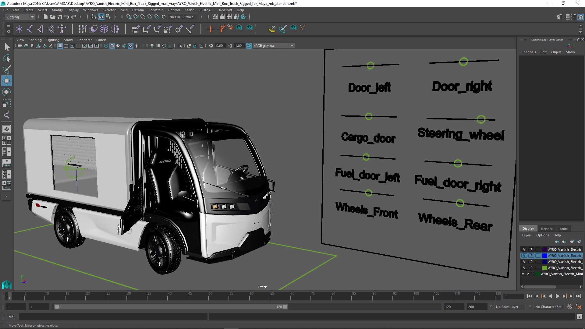 3D AYRO Vanish Electric Mini Box Truck Rigged for Maya