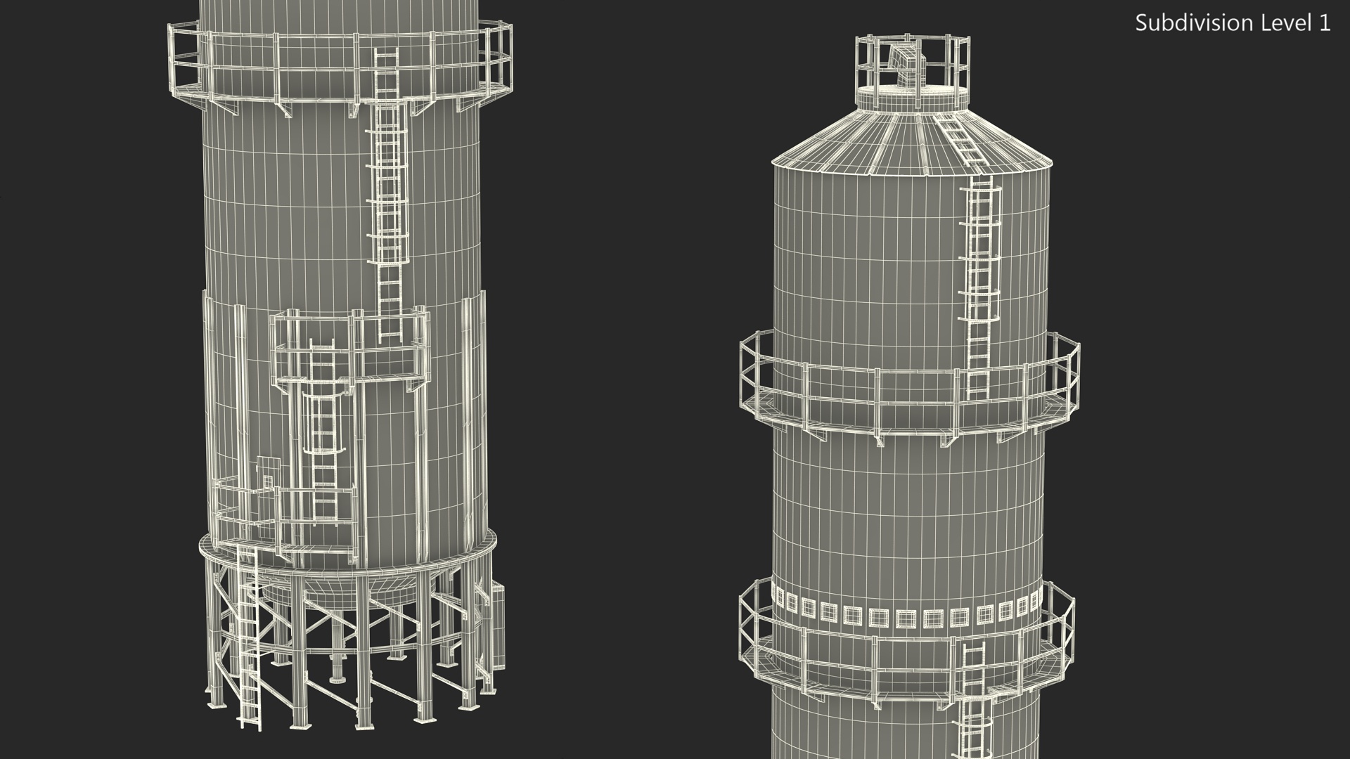 Industrial Silo with External Staircase 3D model
