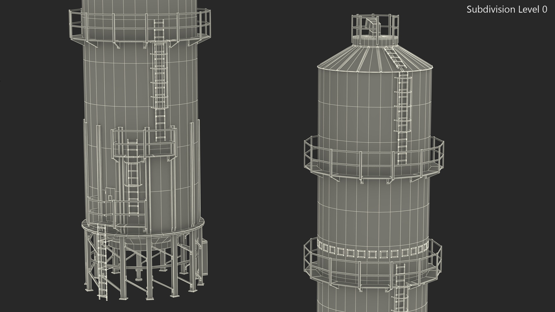 Industrial Silo with External Staircase 3D model