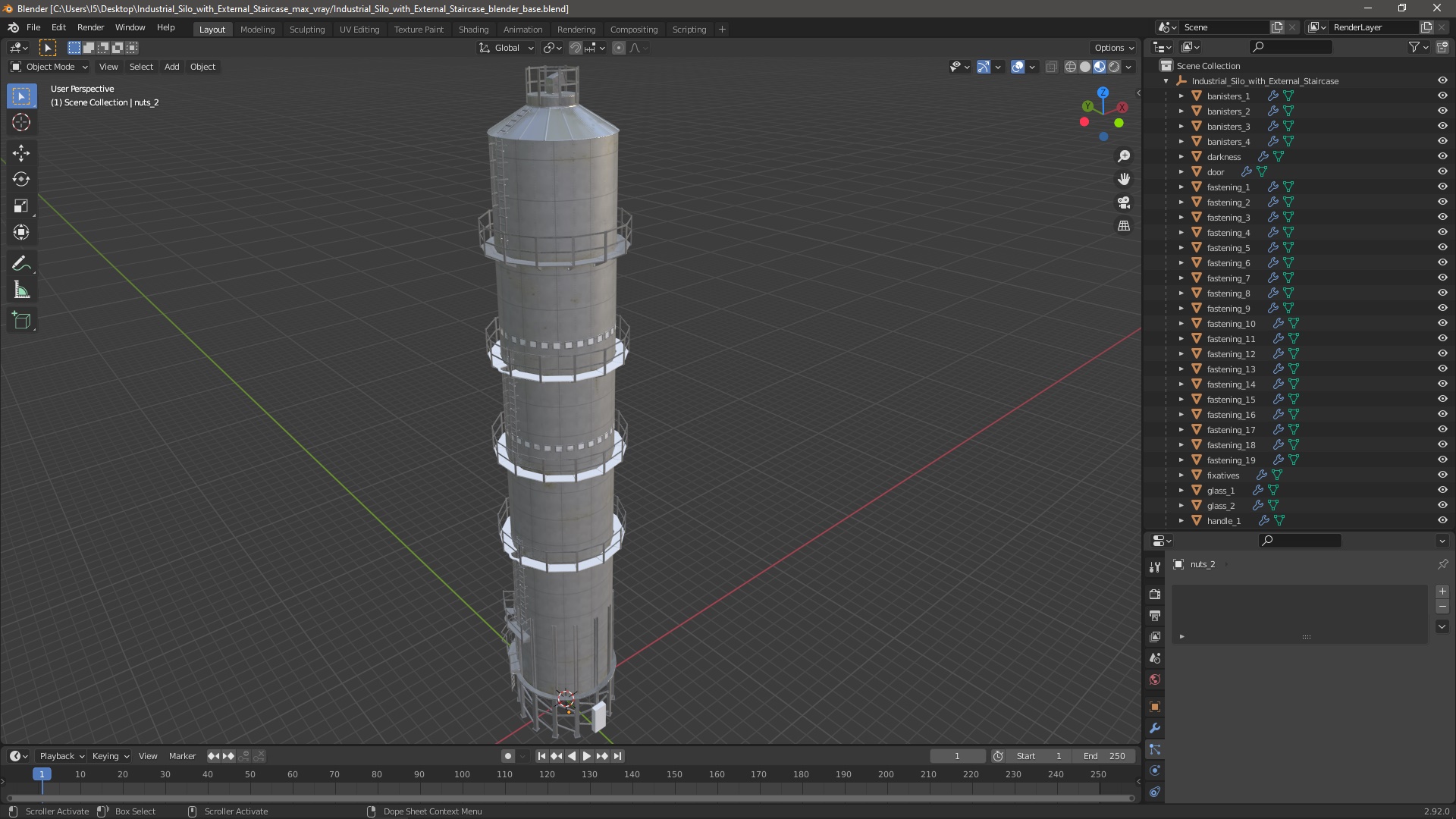 Industrial Silo with External Staircase 3D model