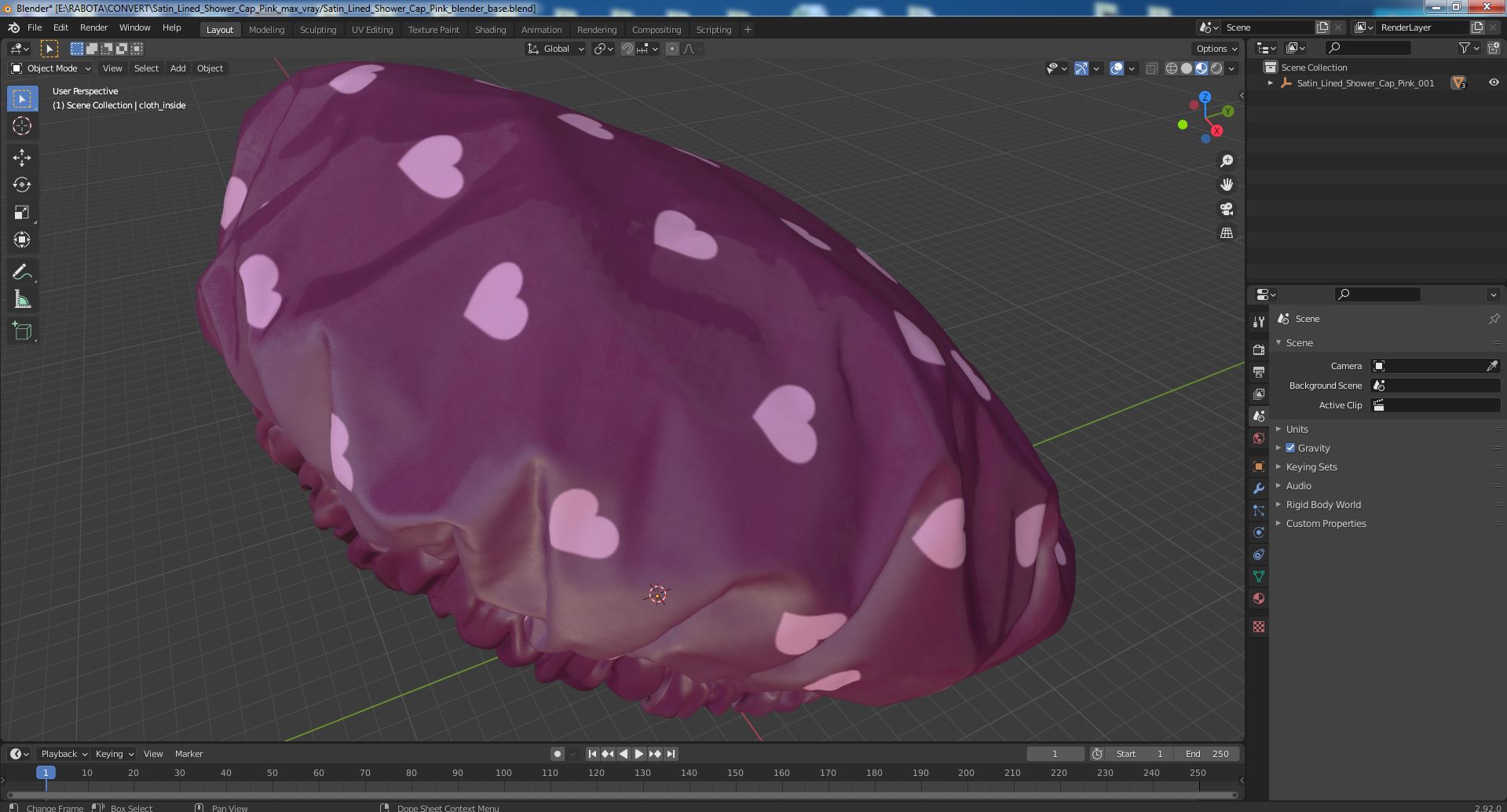 Satin Lined Shower Cap Pink 3D