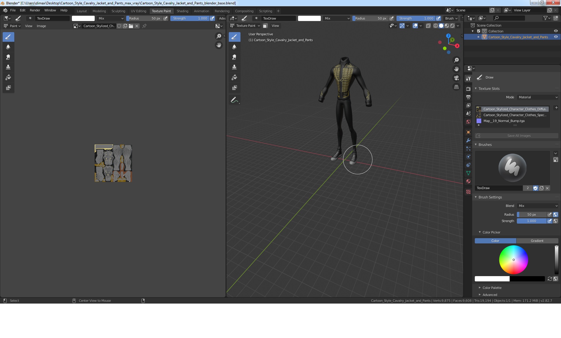 3D Cartoon Style Cavalry Jacket and Pants model